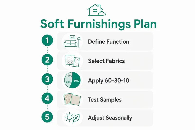 Infographic outlining soft furnishings planning steps