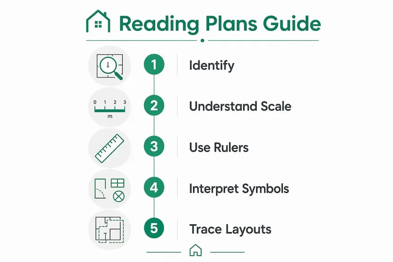 Infographic explaining steps to read architectural plans