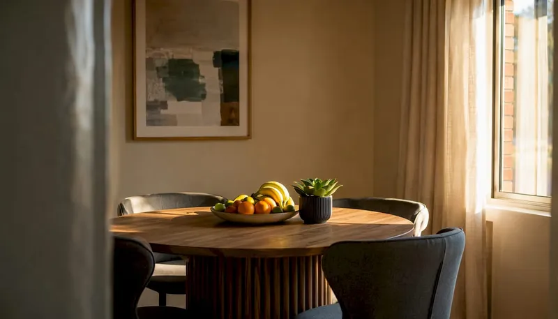North-facing dining room showing colour light shift