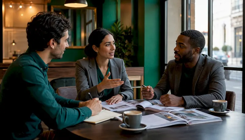 Group discussing UK construction costs in meeting