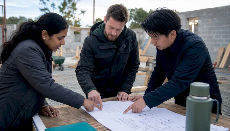 Site meeting reviewing risk register documents