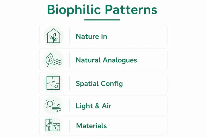 Infographic outlining key biophilic design patterns