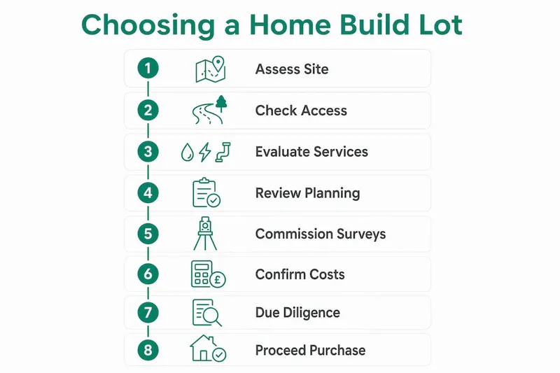 Infographic outlining home build lot selection steps
