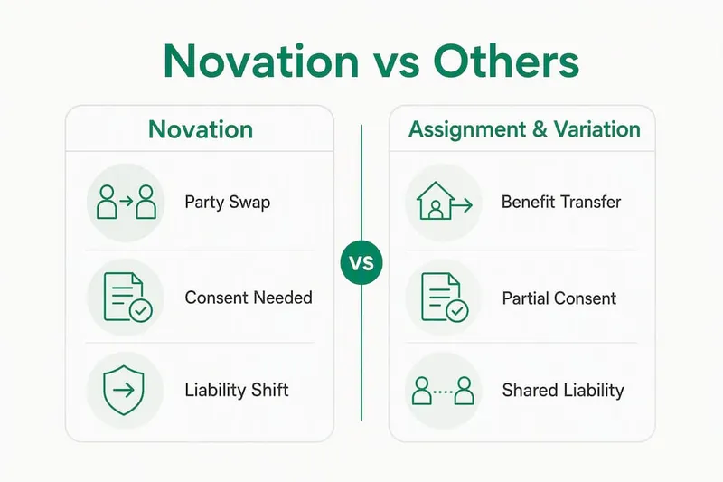 Infographic comparing novation with assignment and variation