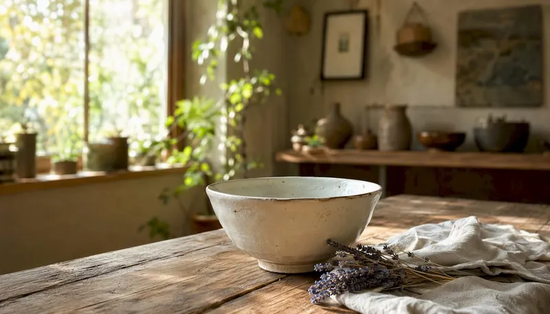 Hand-thrown ceramic bowl with natural decor