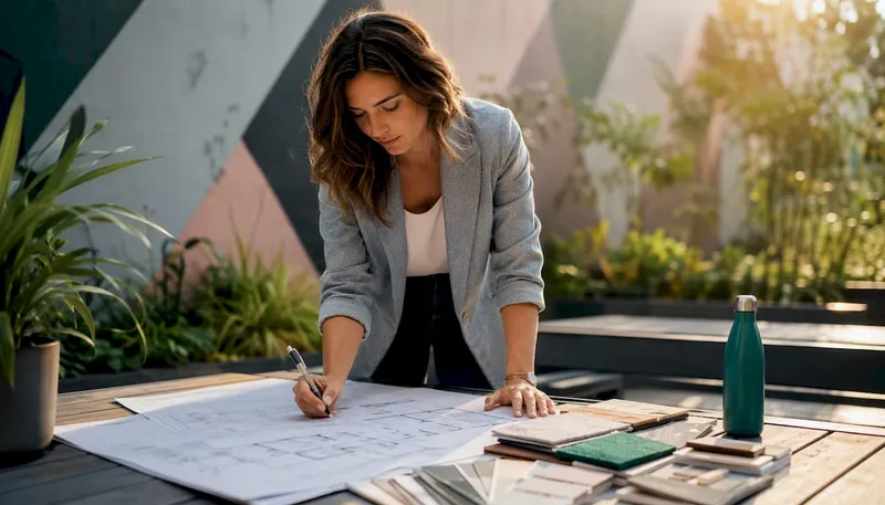 Architect reviewing floor plans in studio