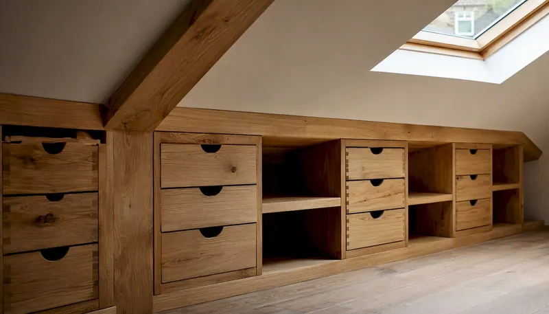 Custom timber drawers under loft eaves