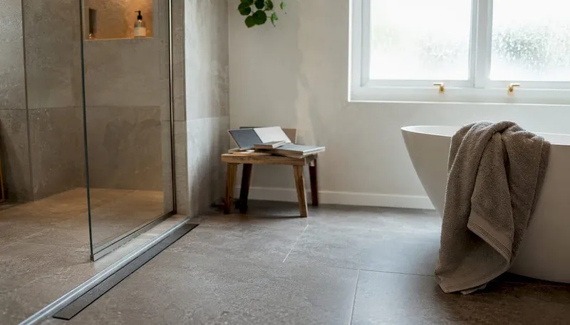 Luxury tiled wet room bathroom with bath