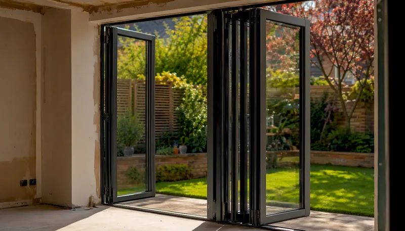 Aluminium bifold doors fitting in extension