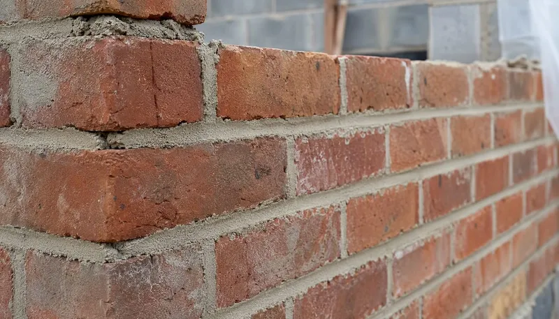 Close-up of brick wall with mortar joints