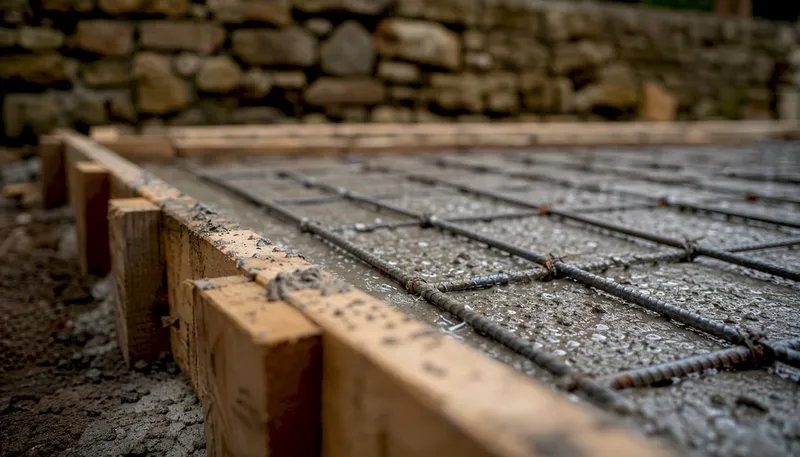 Concrete foundation detail with rebar