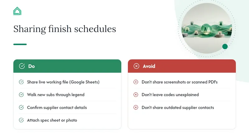 How should you share a finish schedule with trades and suppliers? — overview diagram