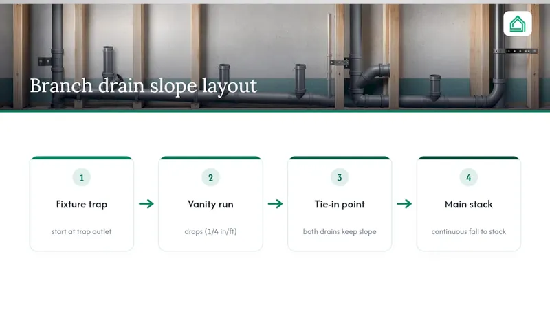 Diagram of drainpipe slopes and fixture connections