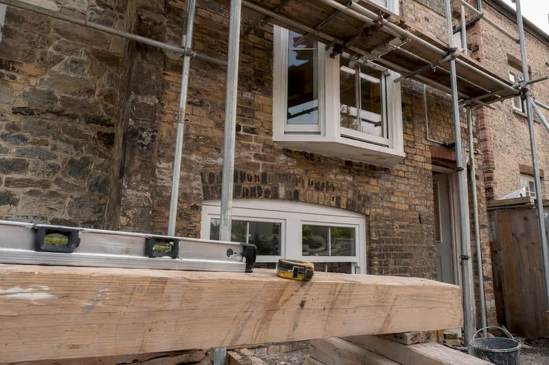 Scaffolding and tools at UK renovation site