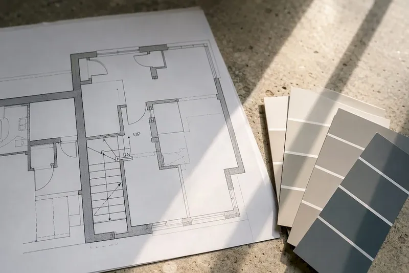 Floor plan showing UK stair symbols and scale ruler