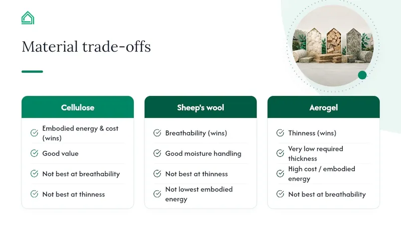 Trade-offs among three sustainable insulation materials