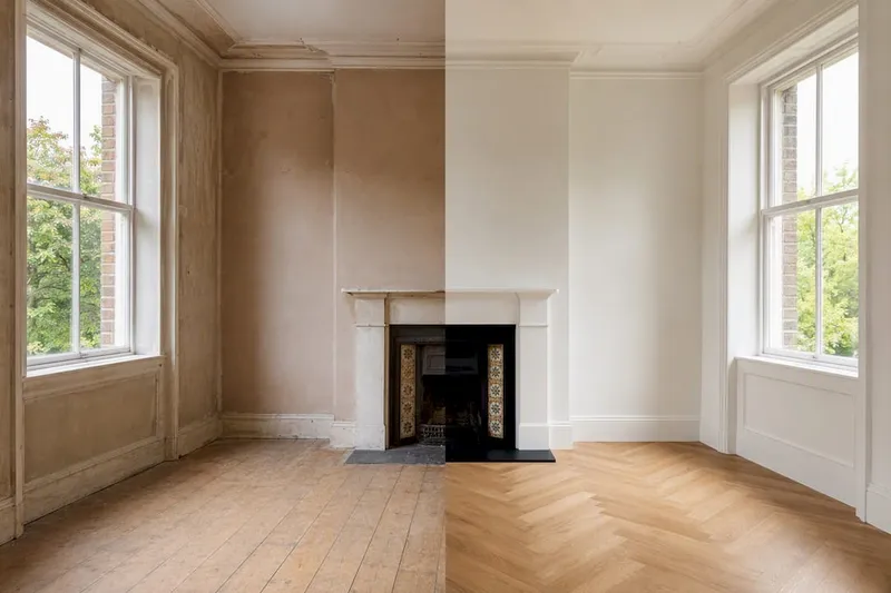 Before and after renovation room comparison