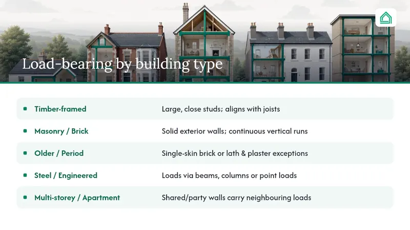 Load-bearing wall clues by building type