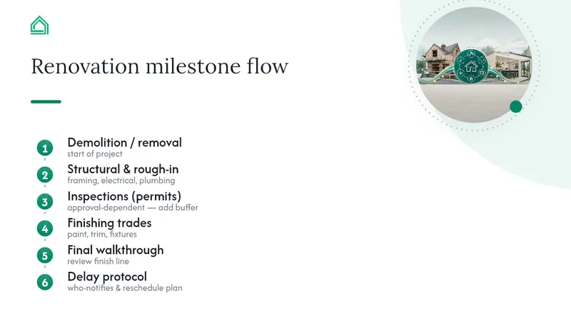 Renovation project phases and milestone sequence