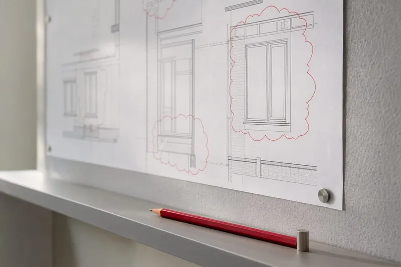 Architectural drawing with clouded revision changes