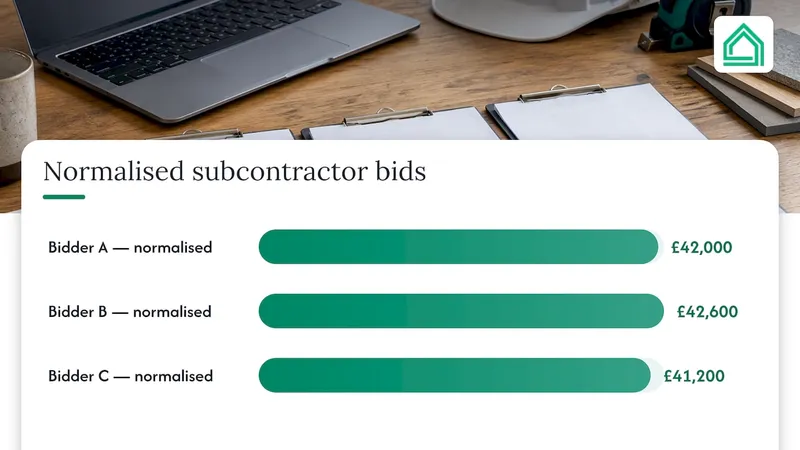 Three subcontractor bids normalised for comparison