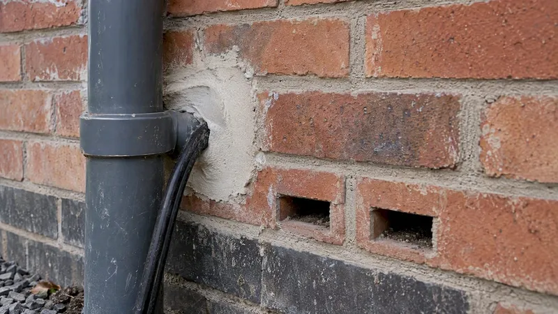 Brick wall showing service gap and weep holes