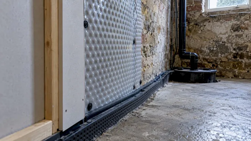 Cavity drain membrane and sump in a UK cellar