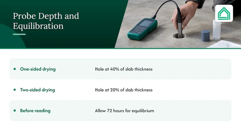 Probe depths and equilibration time for concrete